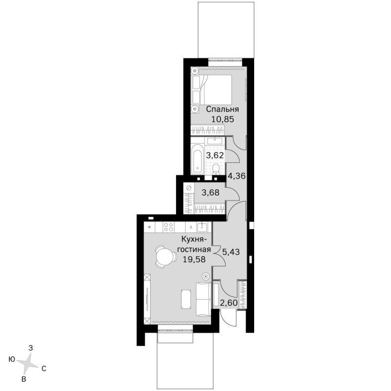 2 ккв (Евро) 50,1 м²