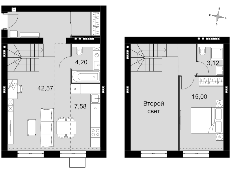 2 ккв (Евро) 64,9 м²