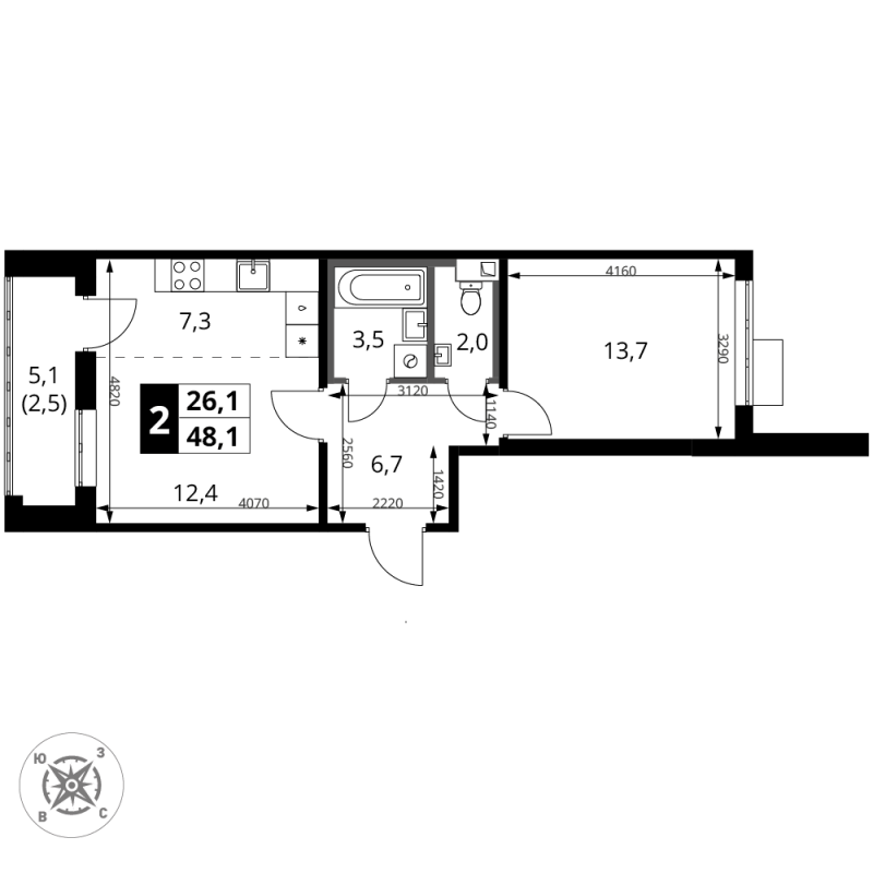 2 ккв (Евро) 48,1 м²