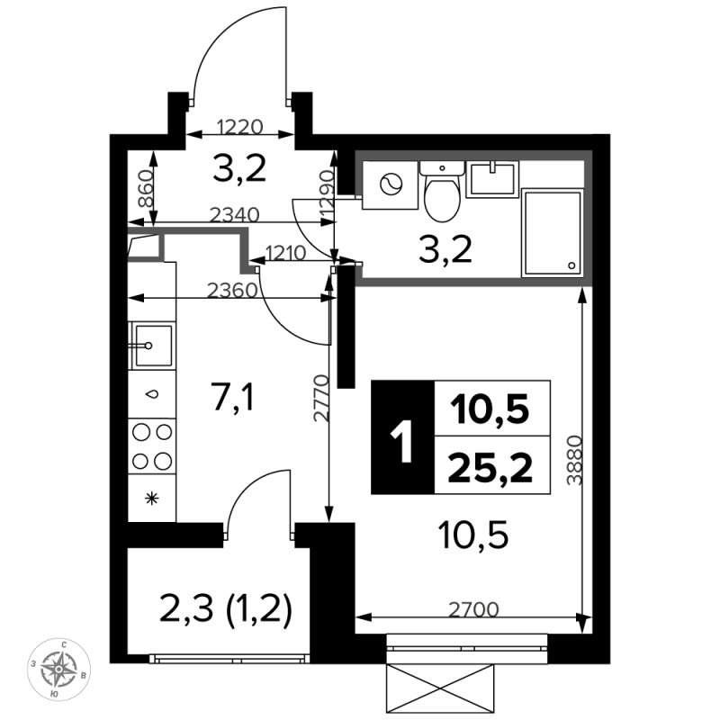 Студия 25,7 м²