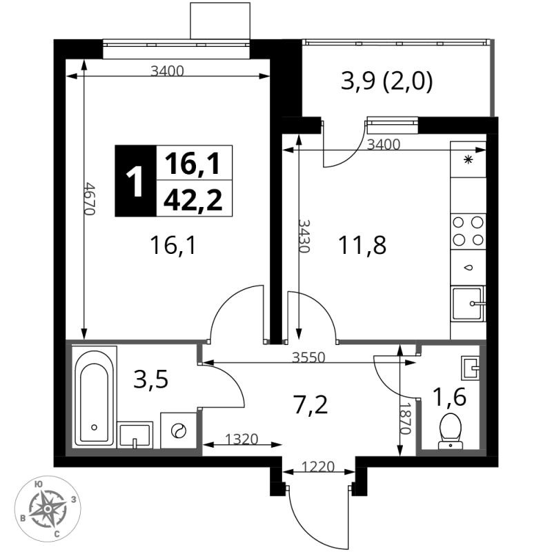 1 ккв 42,2 м²