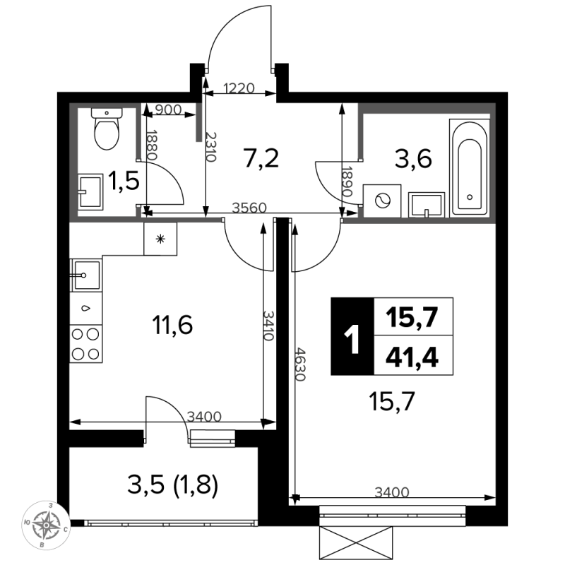 1 ккв 42,2 м²