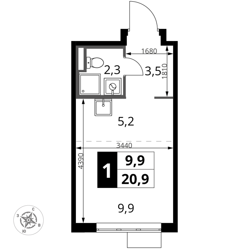 Студия 20,9 м²
