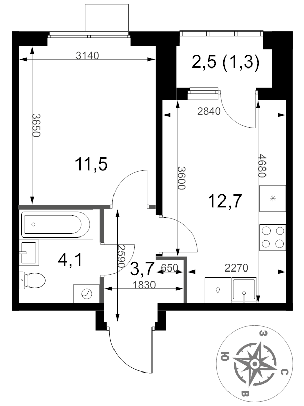 1 ккв 33,3 м²