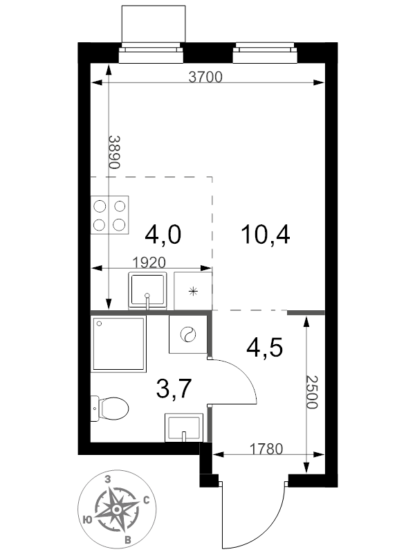 Студия 22,6 м²