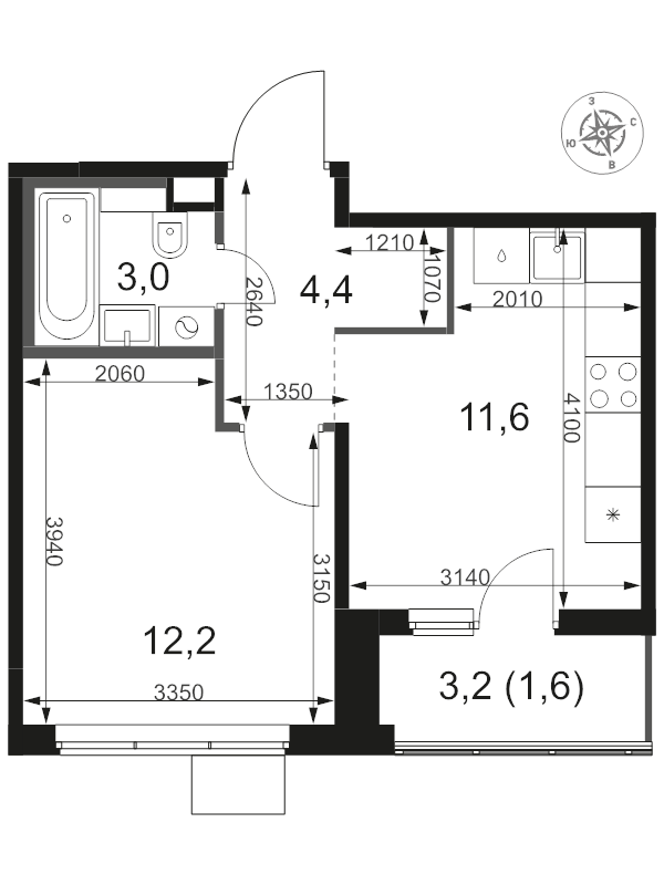 1 ккв 32,8 м²