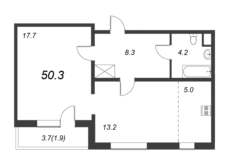 2 ккв (Евро) 49,5 м²