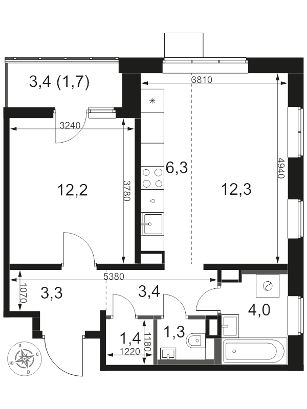 2 ккв (Евро) 45,9 м²