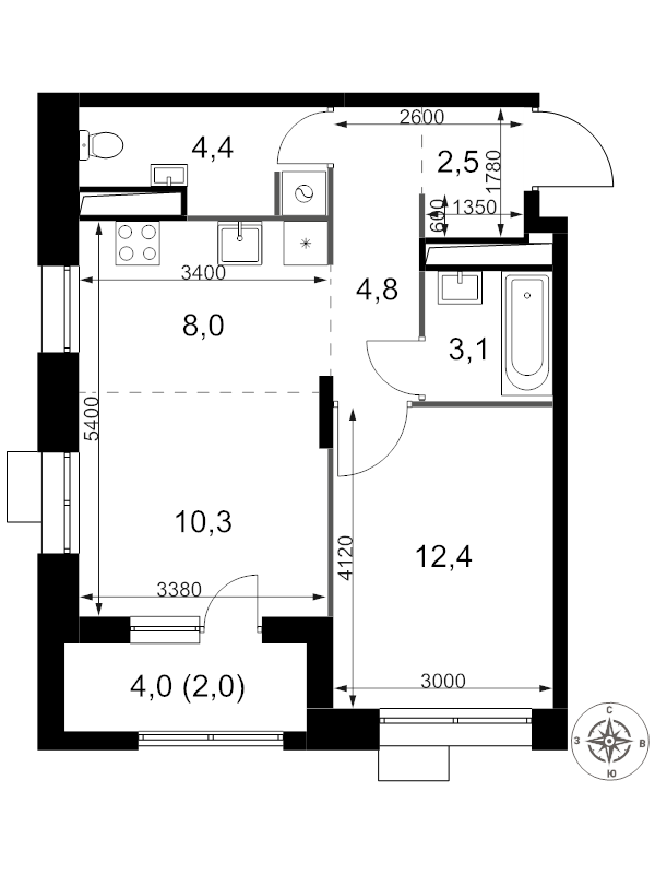 2 ккв (Евро) 47,5 м²