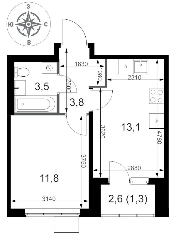 1 ккв 33,5 м²