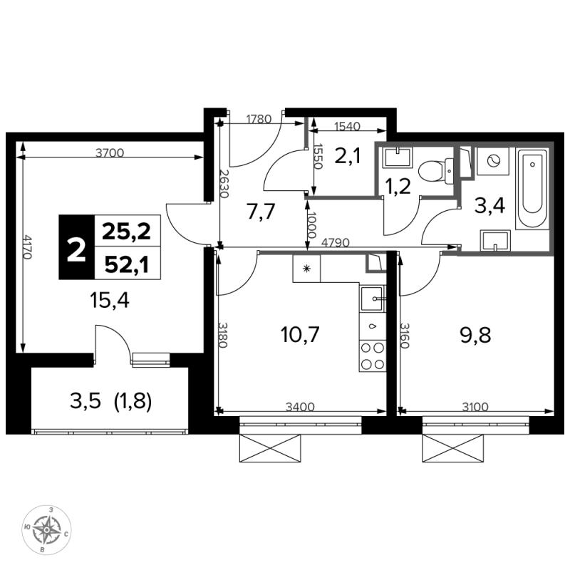 2 ккв 52,6 м²