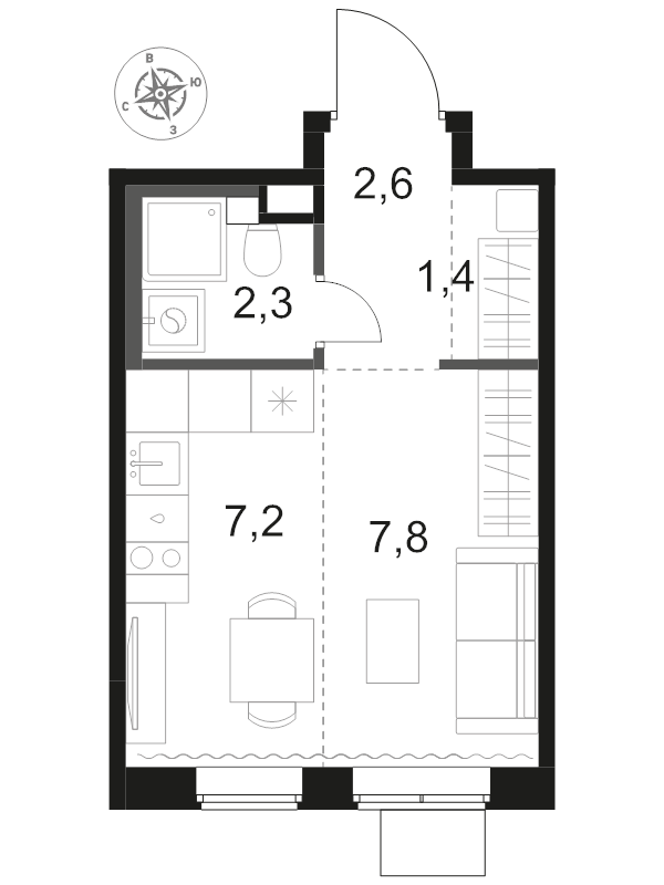 Студия 21,3 м²