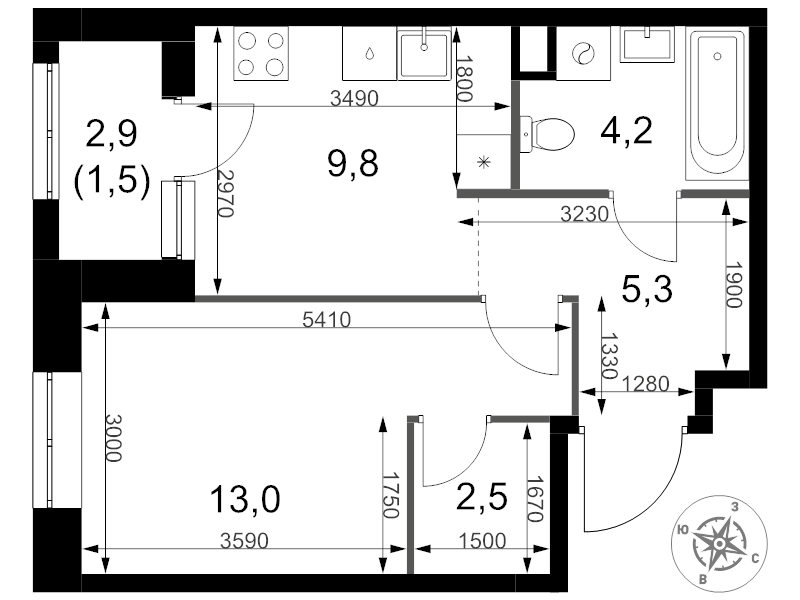 1 ккв 36,3 м²