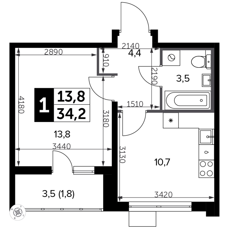 1 ккв 34,7 м²
