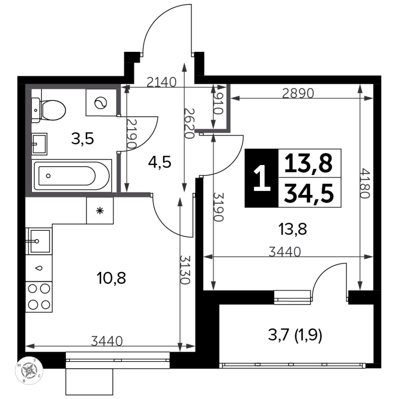 1 ккв 34,9 м²