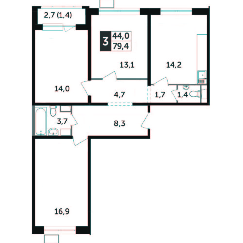 3 ккв 80,8 м²