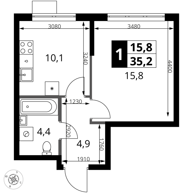 1 ккв 35,2 м²