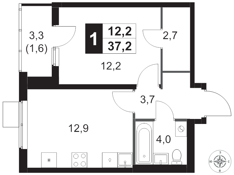 1 ккв 37,1 м²