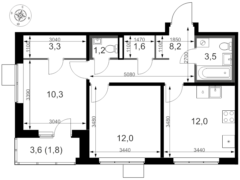 2 ккв 54,8 м²