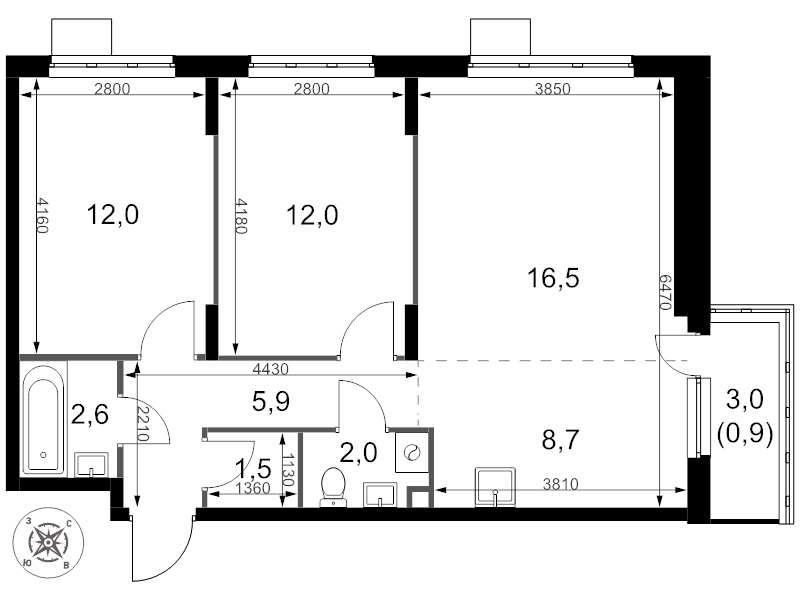 3 ккв (Евро) 62,1 м²