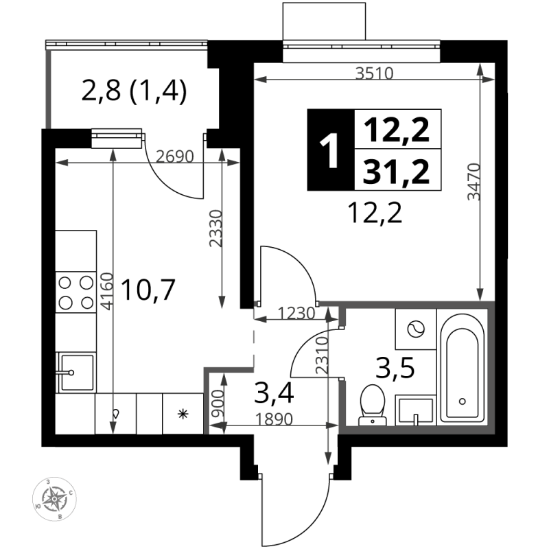 1 ккв 31,2 м²
