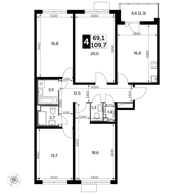 4 ккв 111,4 м²