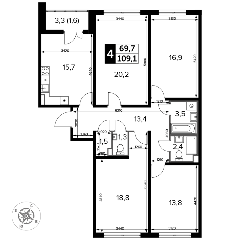 5 ккв (Евро) 109,5 м²