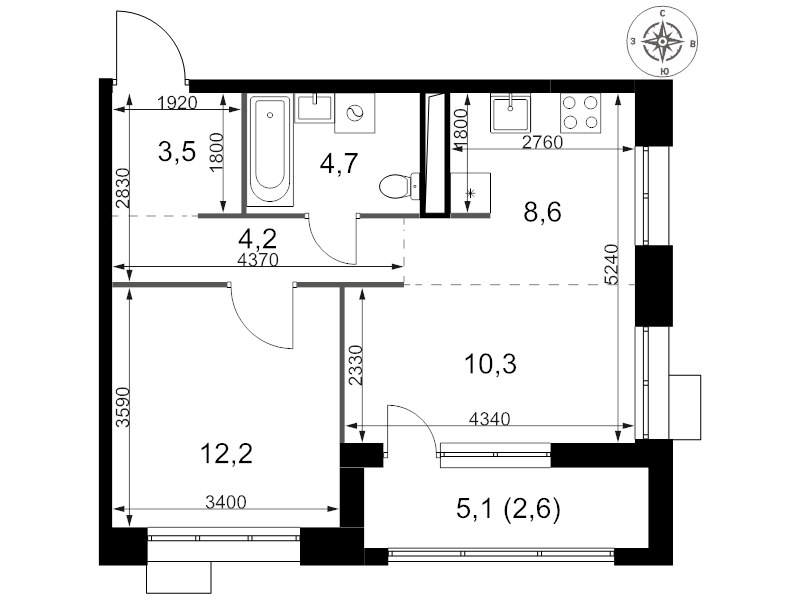 2 ккв (Евро) 46,1 м²