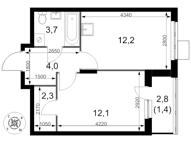 1 ккв 35,7 м²