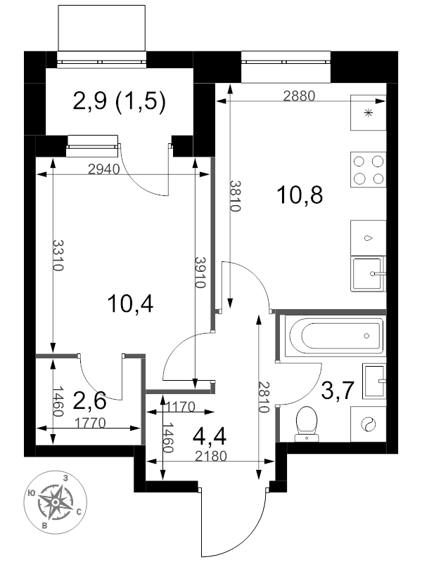 1 ккв 33,4 м²
