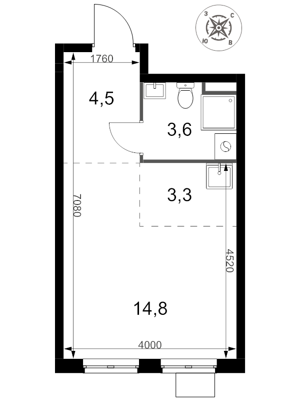 Студия 26,2 м²