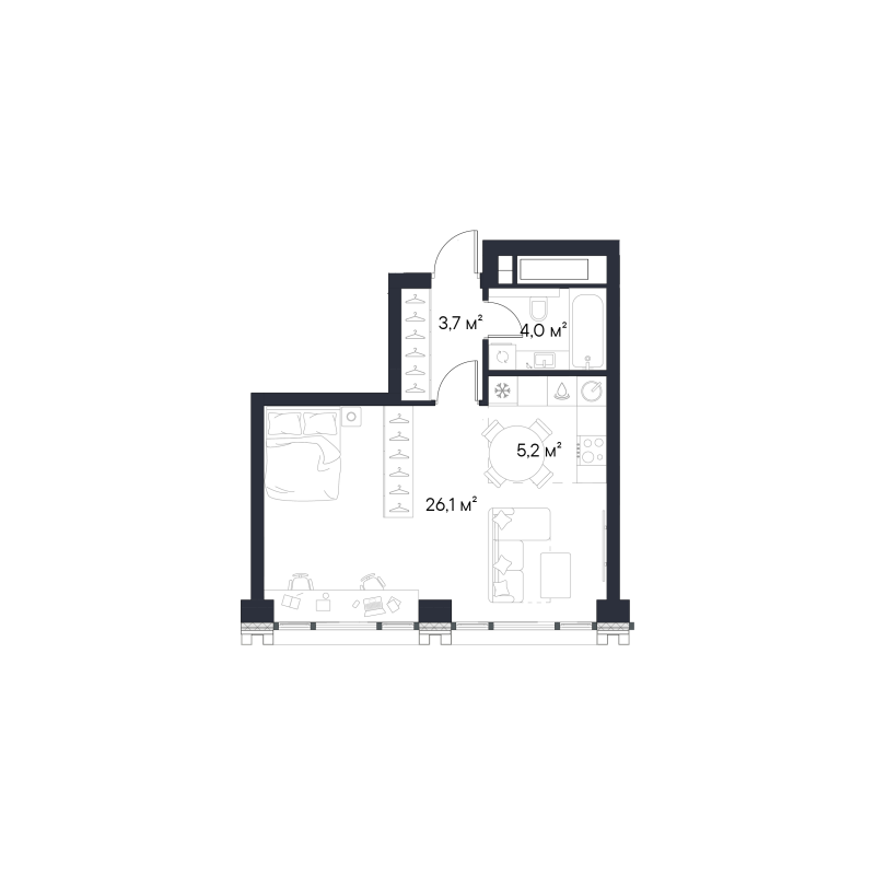 Студия 39 м²