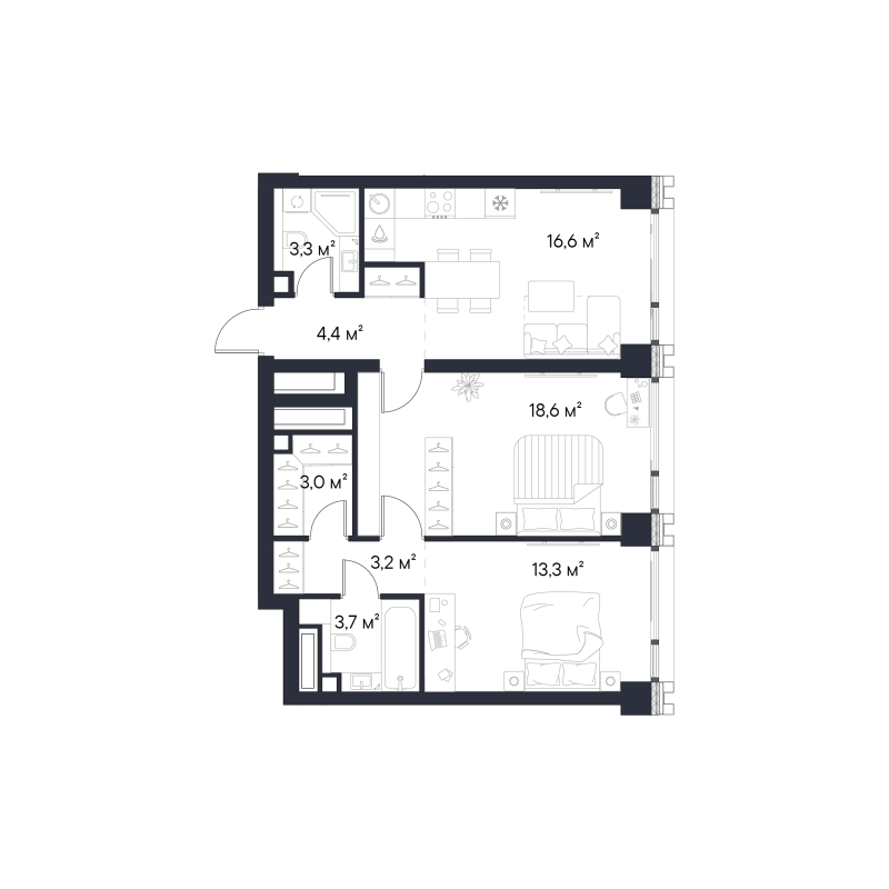 3 ккв (Евро) 66,1 м²