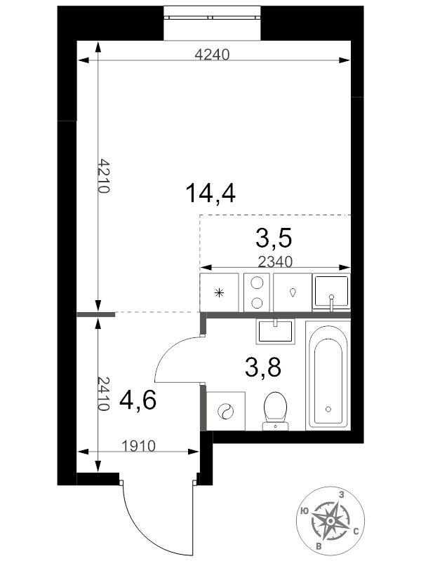 Студия 26,3 м²