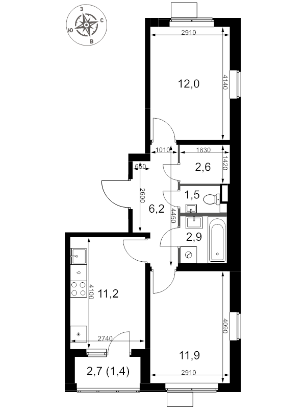 2 ккв 49,7 м²