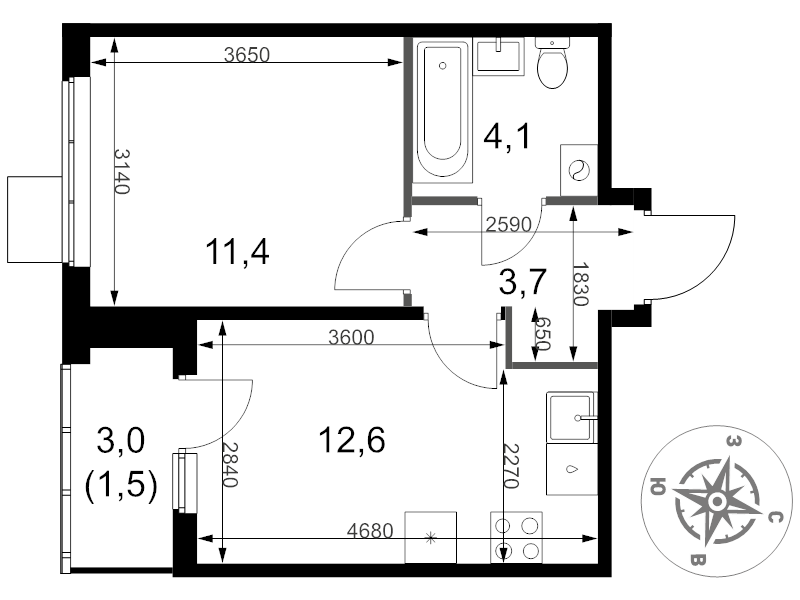 1 ккв 33,3 м²