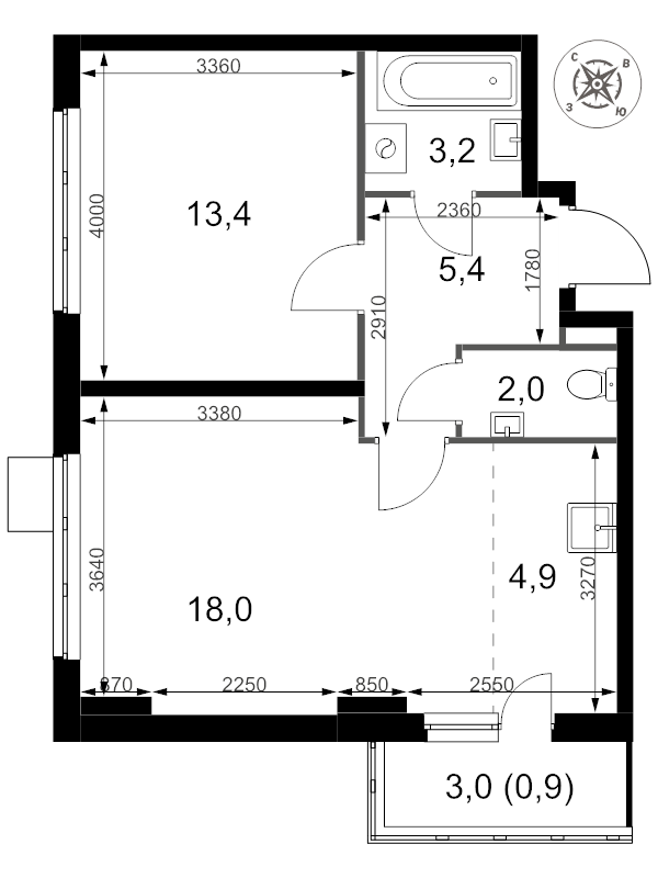 2 ккв (Евро) 47,8 м²