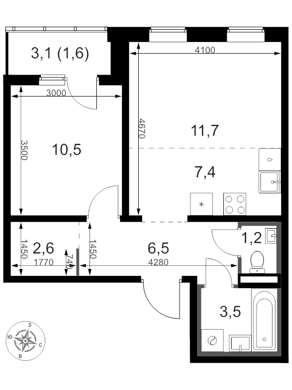 2 ккв (Евро) 46 м²