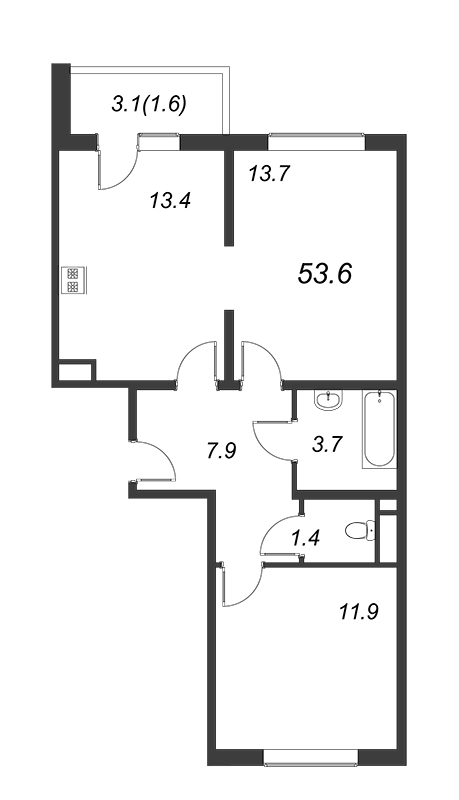 2 ккв 53,4 м²