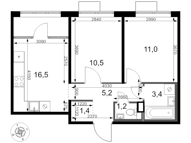 3 ккв (Евро) 49,2 м²