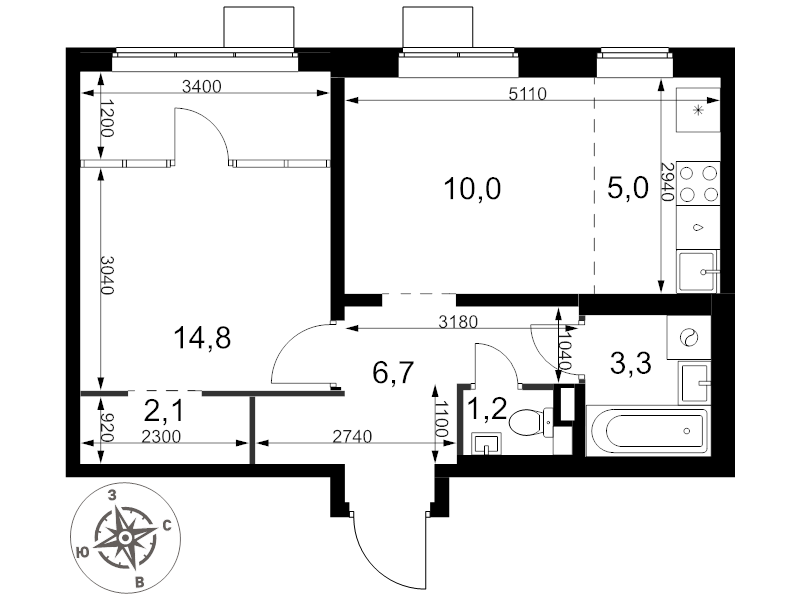 2 ккв (Евро) 43,1 м²