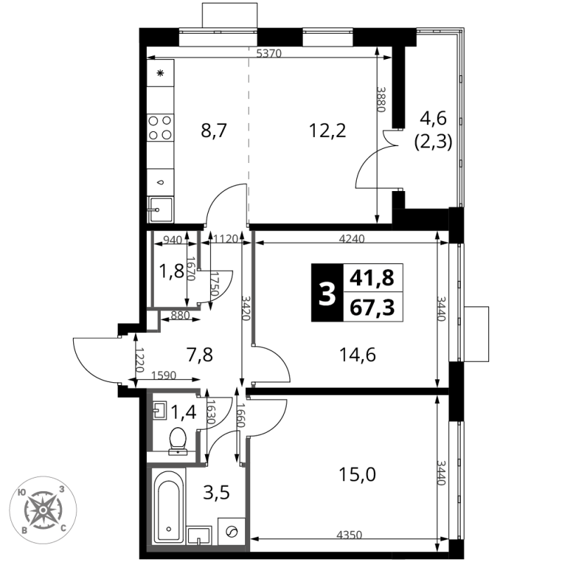 3 ккв (Евро) 67,3 м²