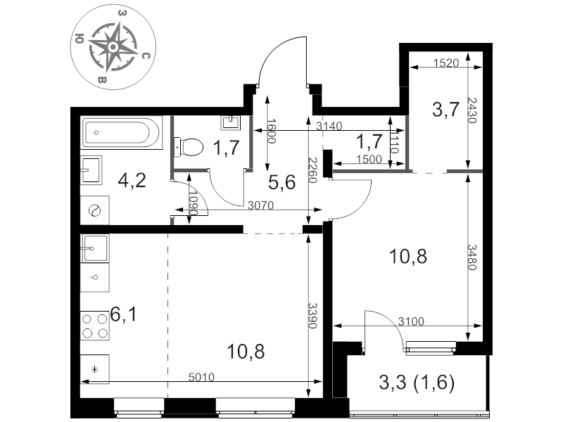 2 ккв (Евро) 46,2 м²