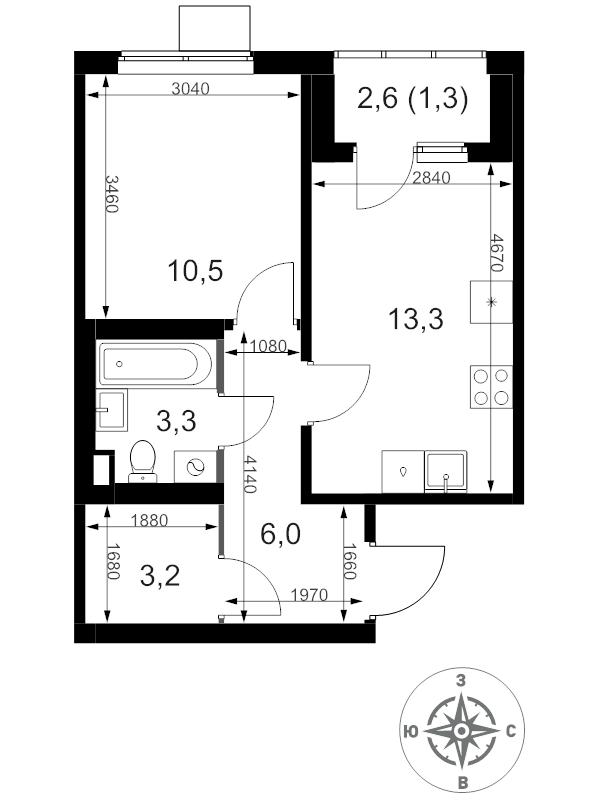 1 ккв 37,6 м²