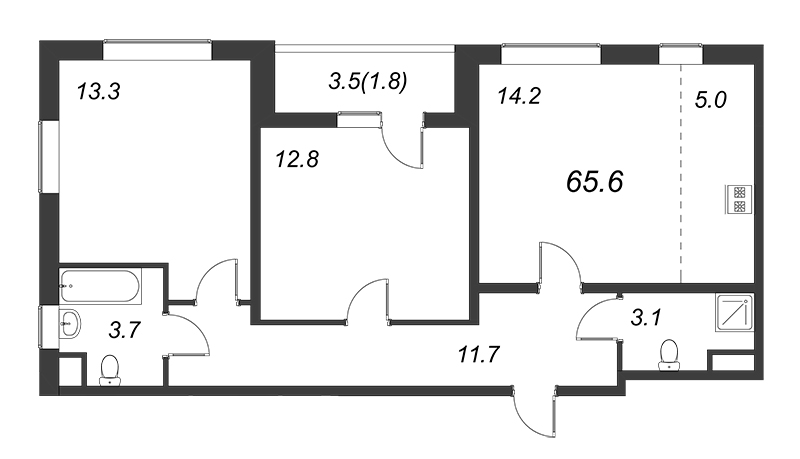 3 ккв (Евро) 65 м²