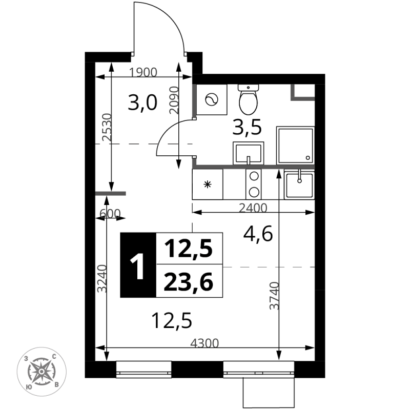 Студия 23,6 м²