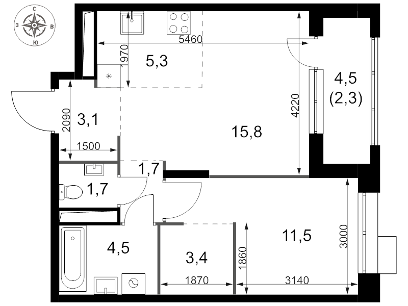 2 ккв (Евро) 49,3 м²