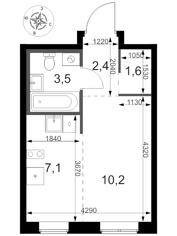 Студия 26,1 м²