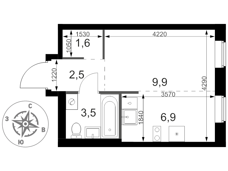 Студия 24,4 м²