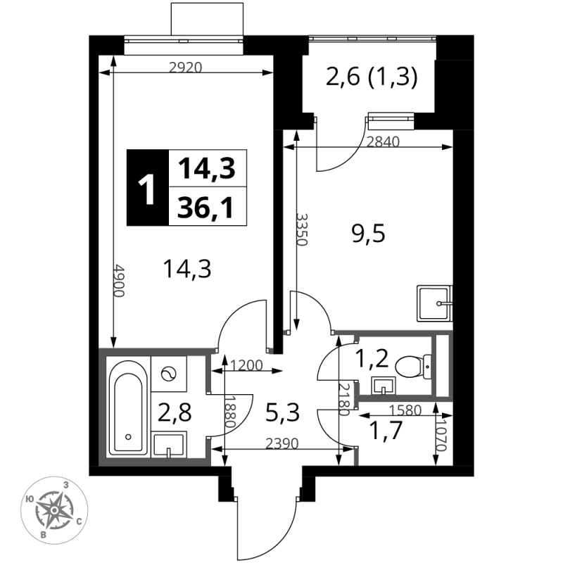 1 ккв 36,1 м²